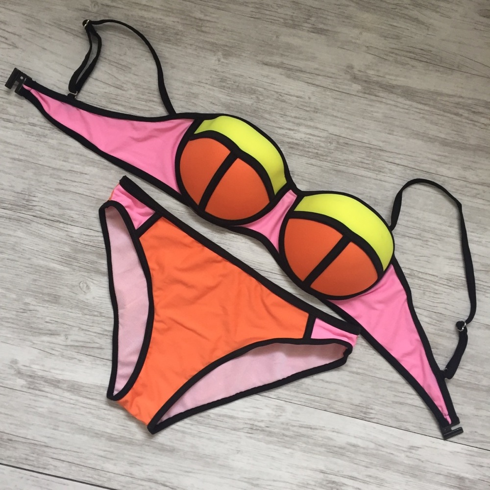 NWT Colorblock Bikini Orange/Yellow/Pink - M